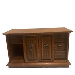 Large Vintage Wooden Double Sliding Doors Jewelry Box!